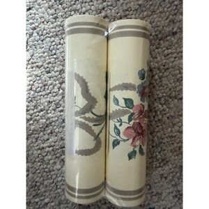 Vintage Floral Wallpaper Border 2 Rolls Cream Pink Blue Flowers Country Decor